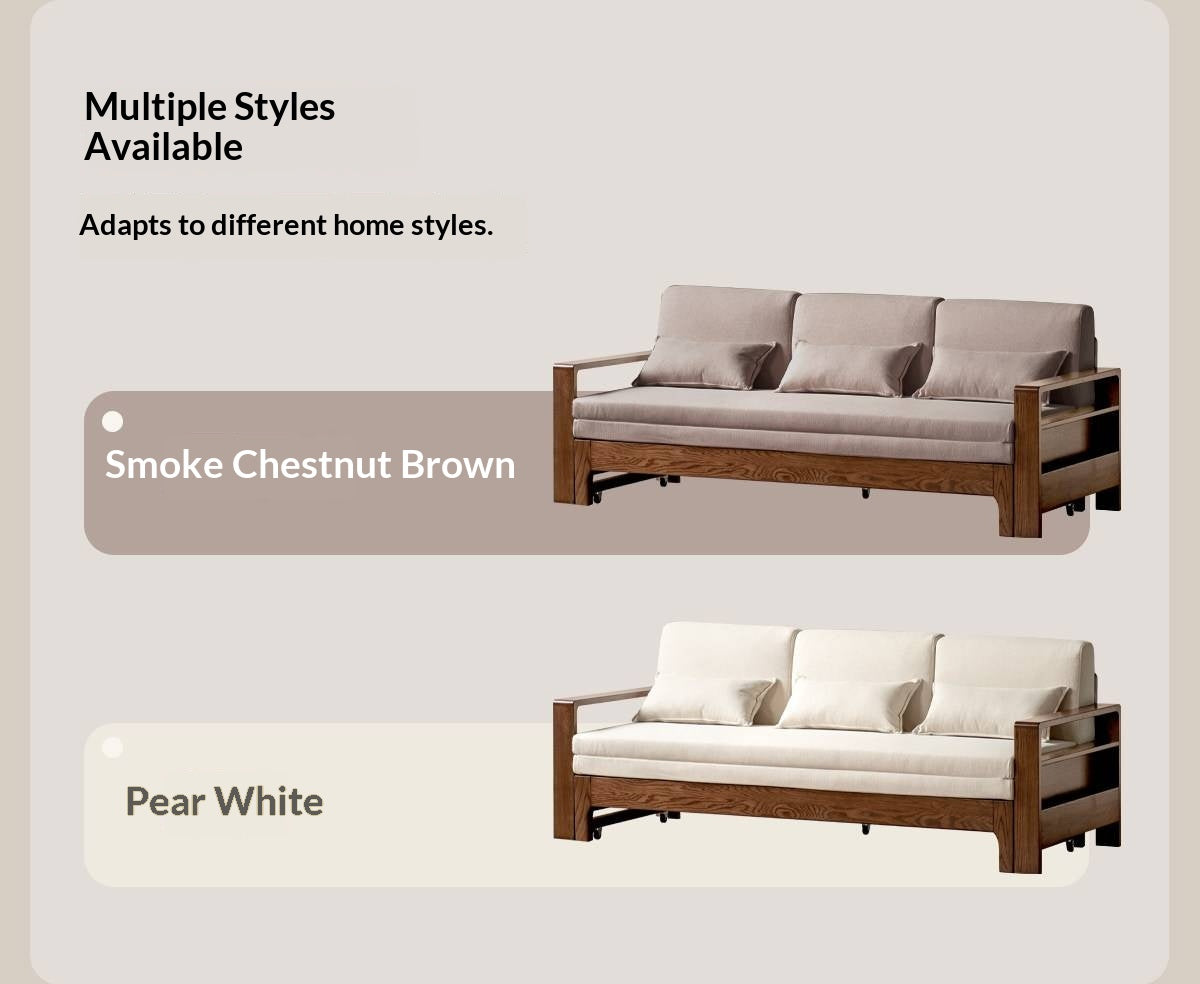 Oak, Beech Sofa Bed with Wood Frame and Side Storage Pocket