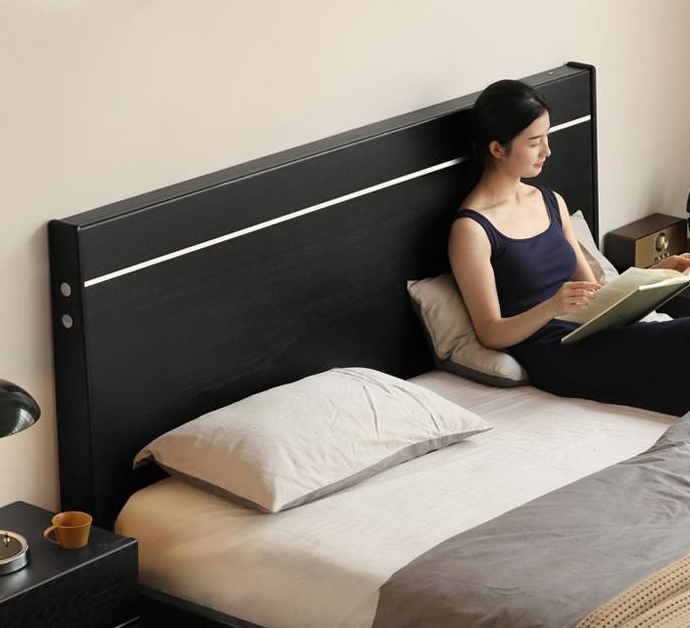 Poplar, Ash Solid Wood Large Board High Headboard Double Household Large Bed