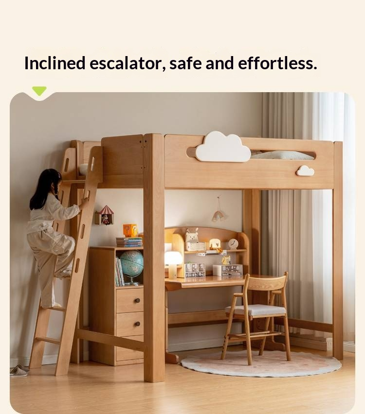 Rubberwood Solid Wood Children's Loft Bed