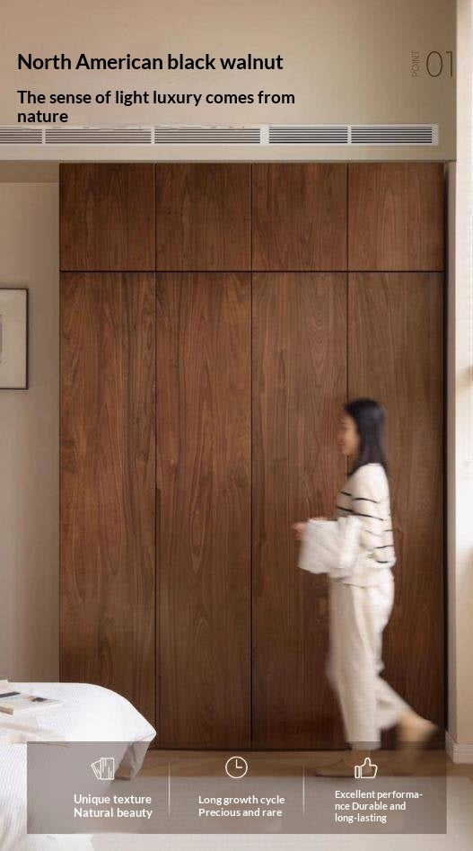 Black Walnut, Sandalwood Solid Wood Modern Style Wardrobe
