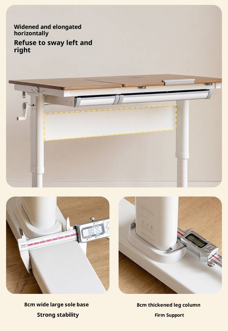 Solid Rubberwood Children s Hand-cranked Height Adjustable Desk