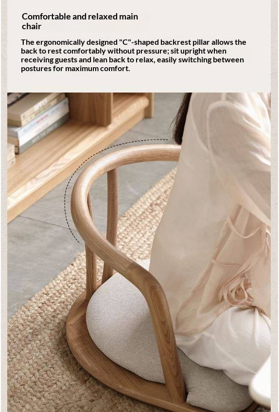 Ash Solid Wood Backrest Legless Low Tatami Chair
