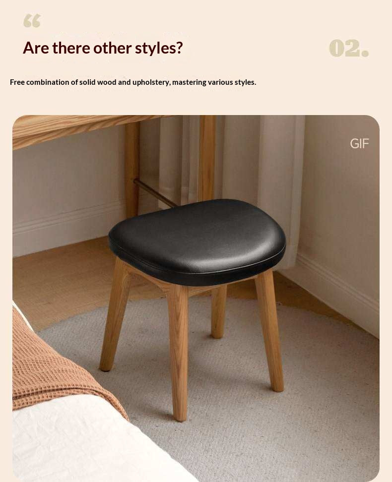 Oak, Cherry Solid Wood Makeup Soft Stool.