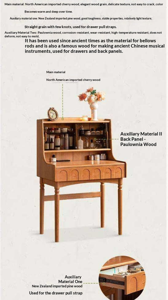 Cherry Solid Wood French Retro Vanity Table with Light