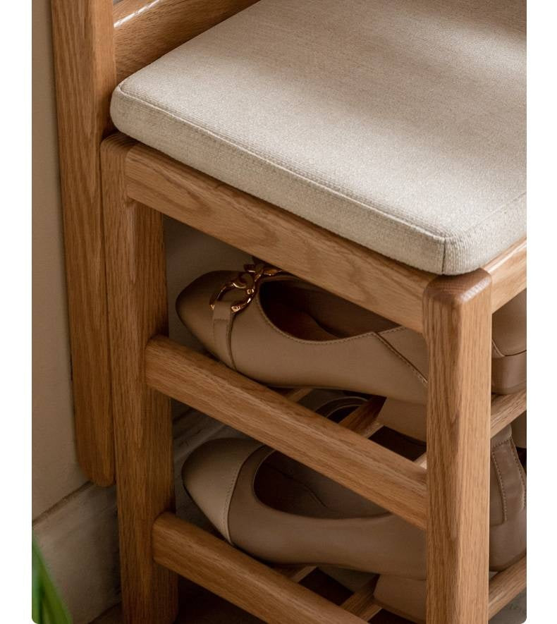 Oak, Beech Solid Wood Shoe Bench With Hanger