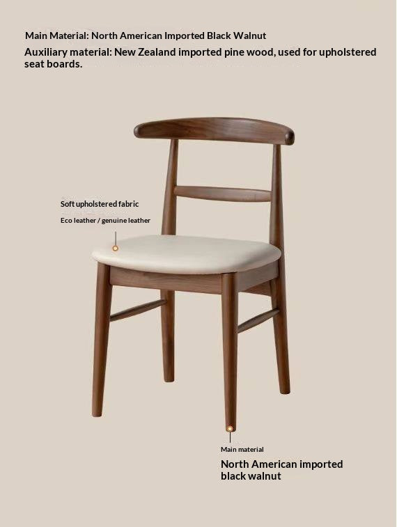 4 pcs -Black Walnut Solid Wood Dining Chair, Curved Back Scandinavian