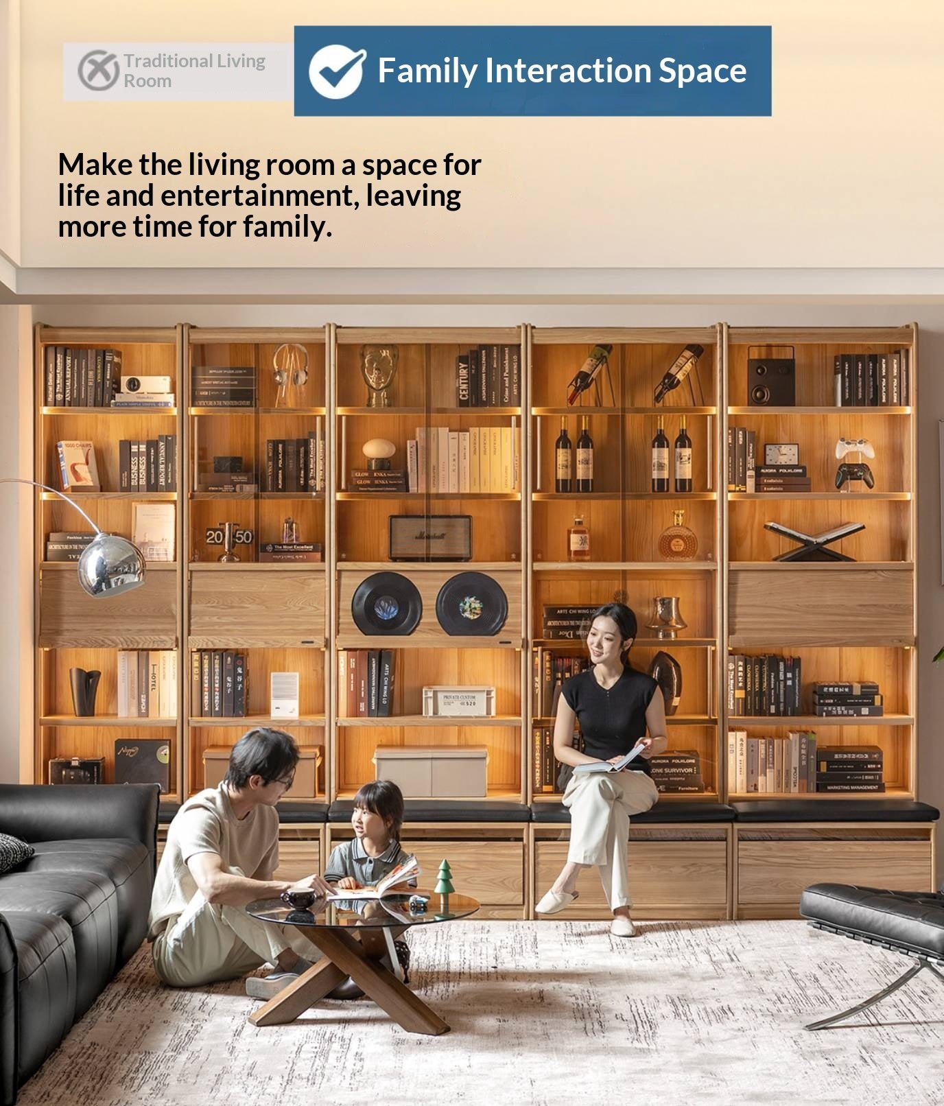 Oak, Ash Solid Wood Bookshelf with Integrated Booth Seating