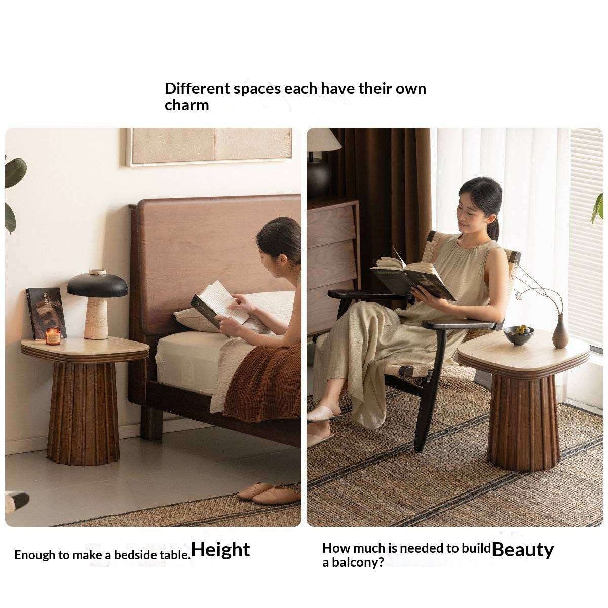 Oak Solid Wood Square Side Table with Silent Style and Rock Slab Design