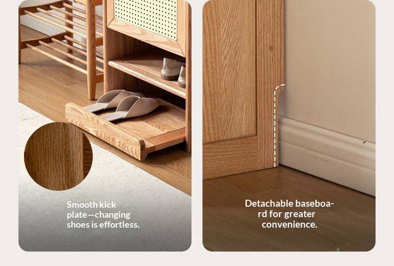 Oak Solid Wood Narrow Shoe Storage Cabinet with Pull-Out Drawer