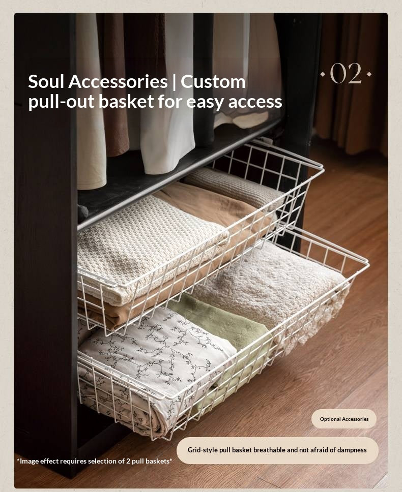 Black Walnut Solid Wood Wardrobe French Retro Style