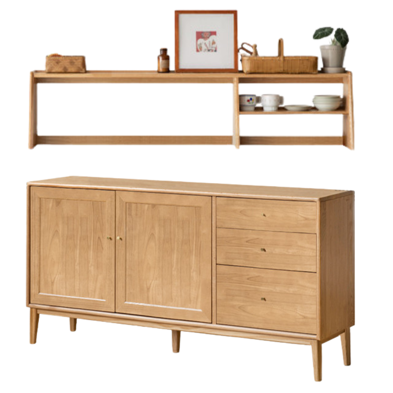 Oak Solid Wood, Solid Rubberwood Classic Sideboard