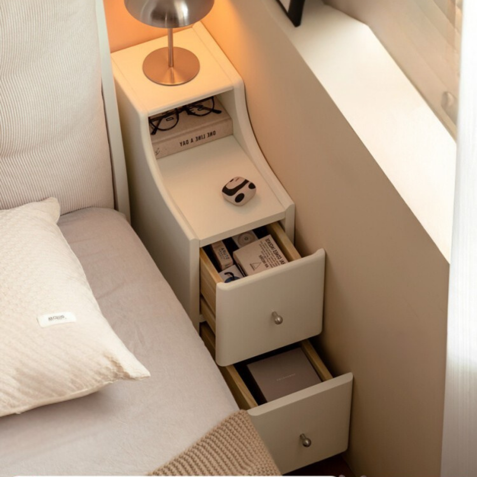 Solid Rubberwood Cream Style Nightstand