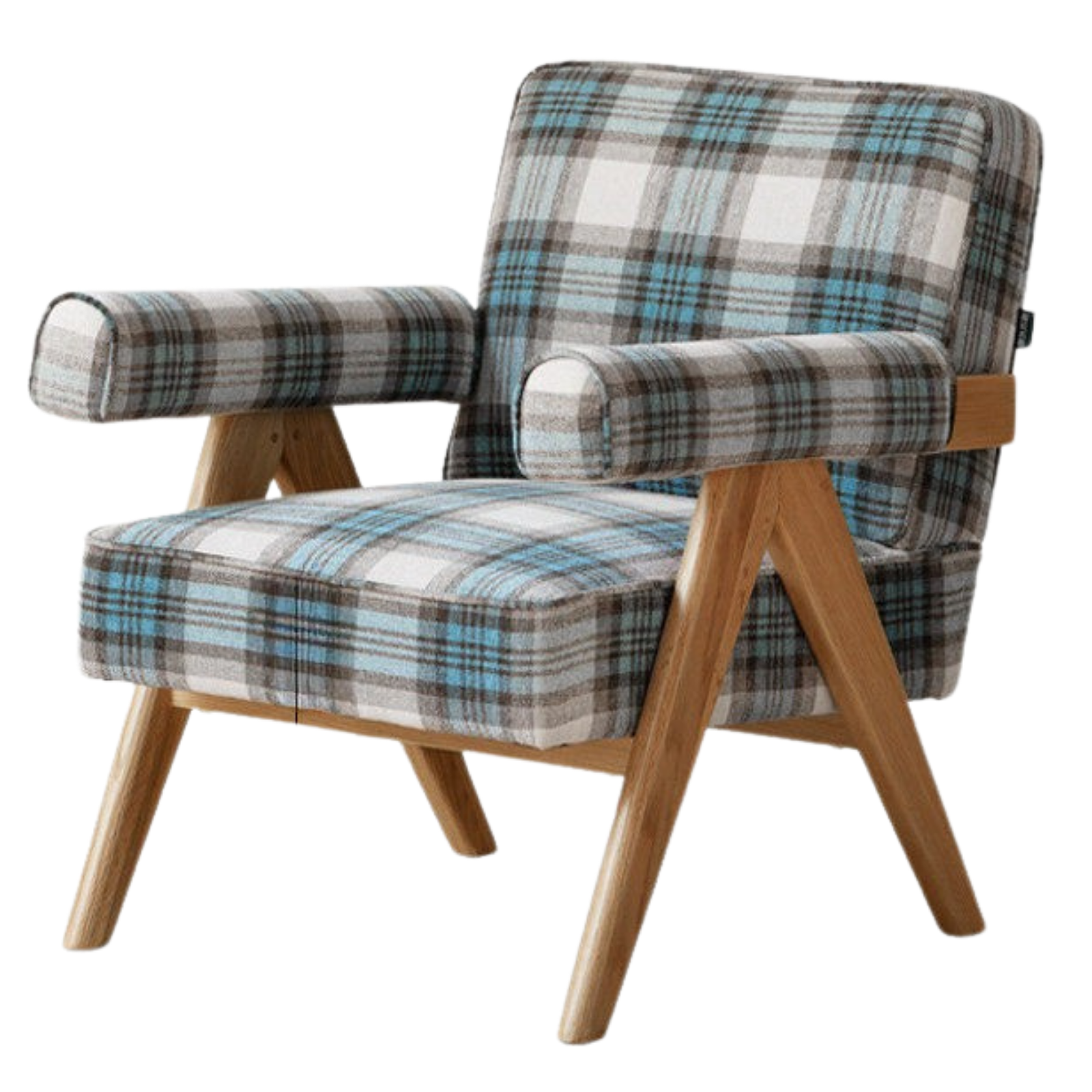 Ash solid wood Accent Armchair, Upholstered Lounge Chair with Angled A-Frame Legs and Wide Padded Armrests