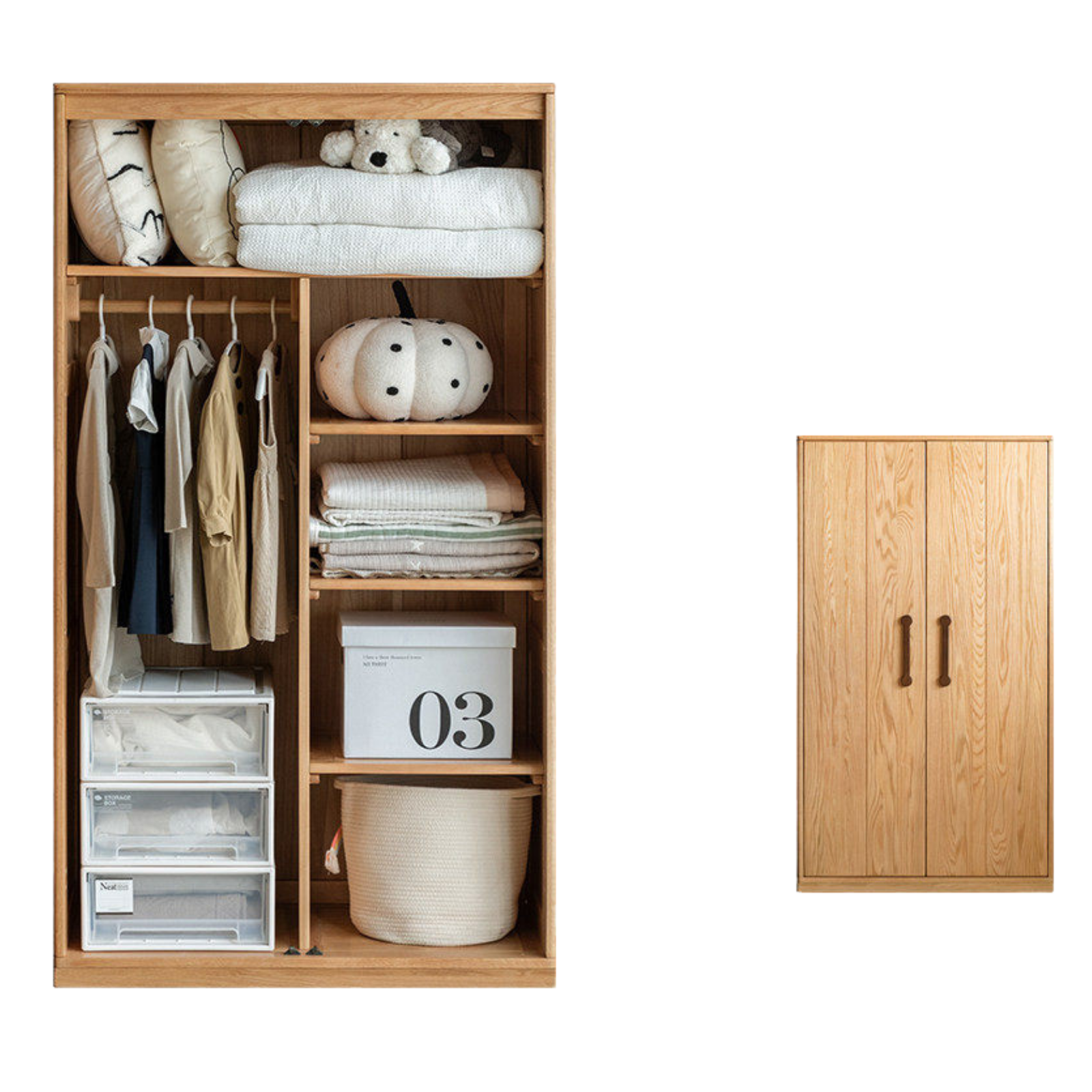 Oak Solid Wood Multi-functional Kids Wardrobe