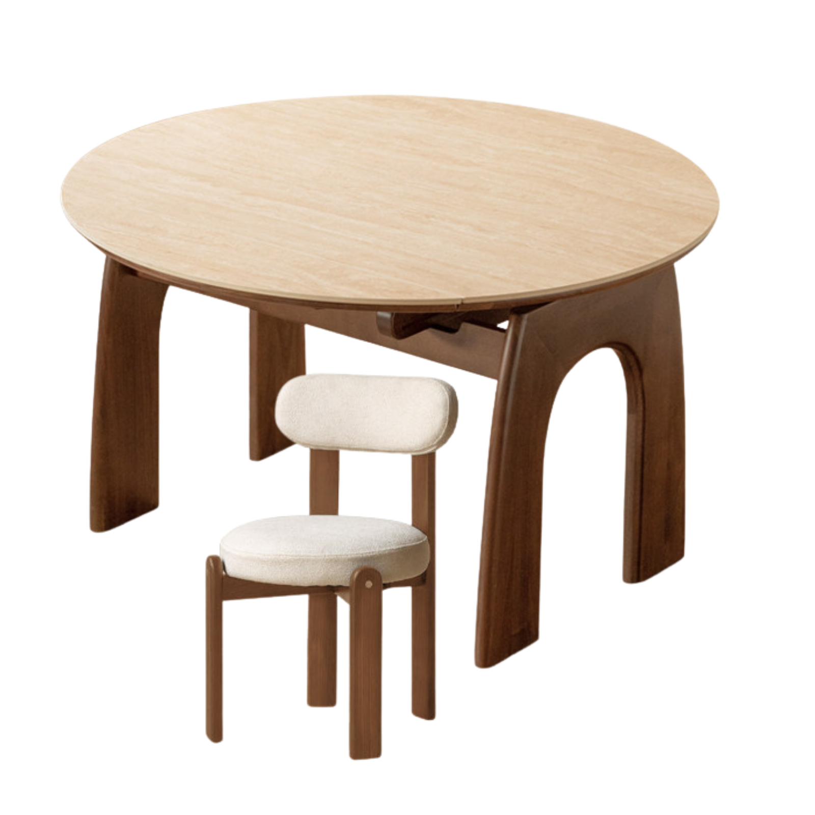 Black Walnut Solid Wood Round Dining Table Expandable Sintered Stone Top