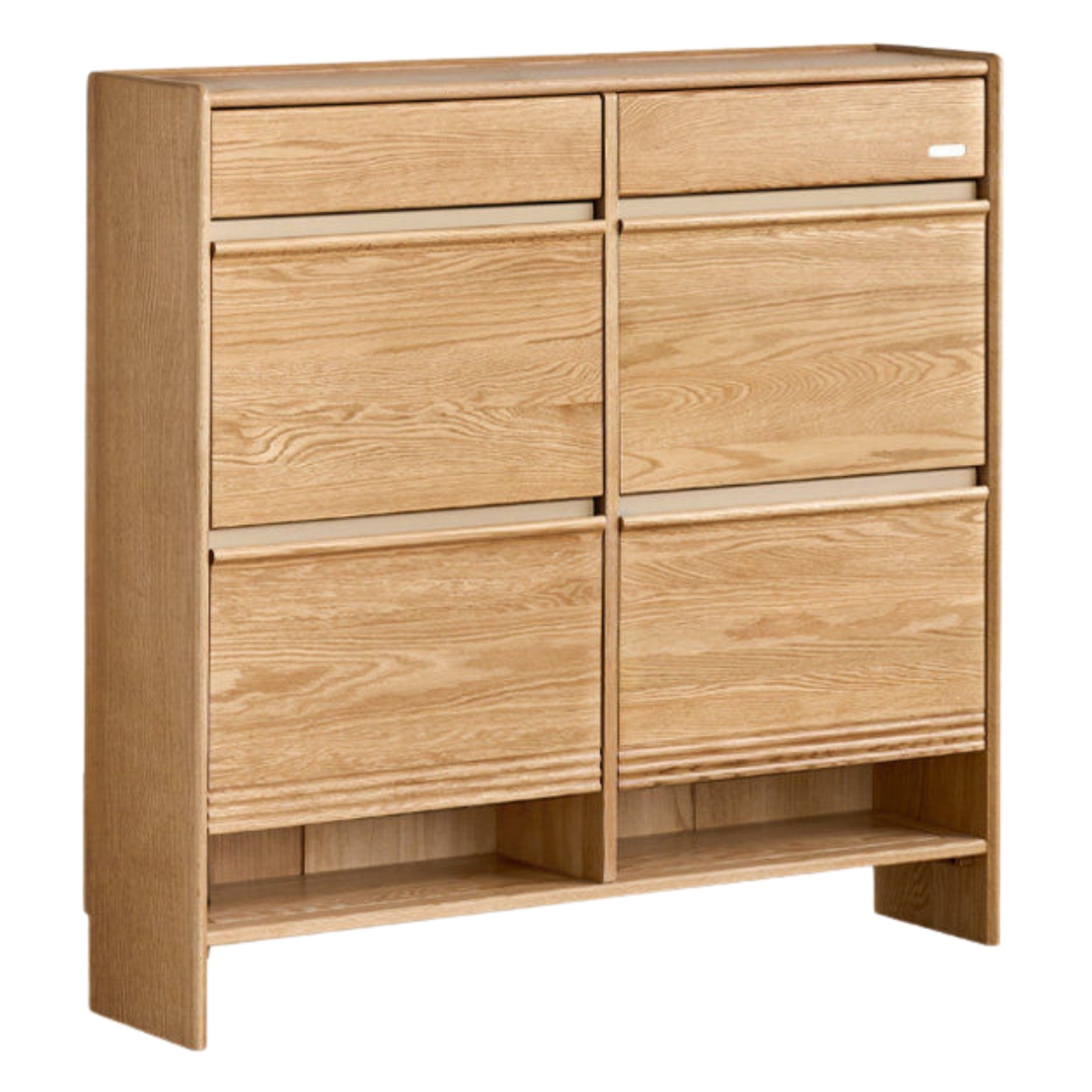 Oak Solid Wood Slim Entryway Shoe Cabinet with Tilt-Out Compartments and Drawers