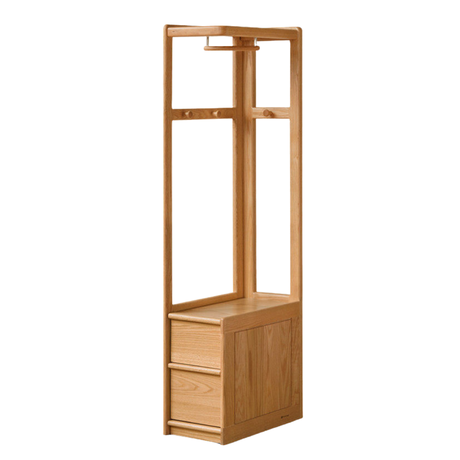 Oak Solid Wood Corner Valet Stand with Garment Rail and Storage Drawers