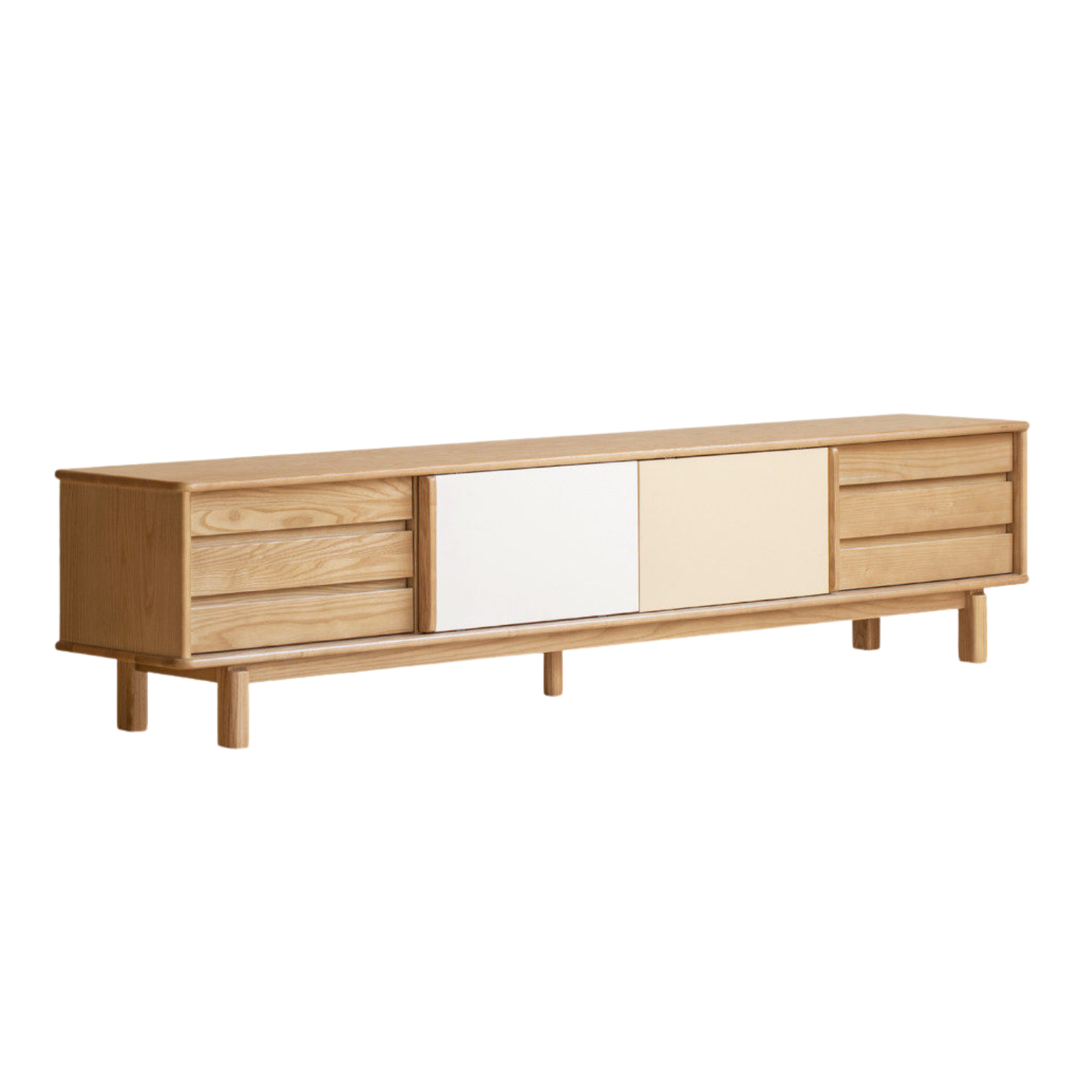 Ash Solid Wood TV Cabinet with Color Block Storage Design