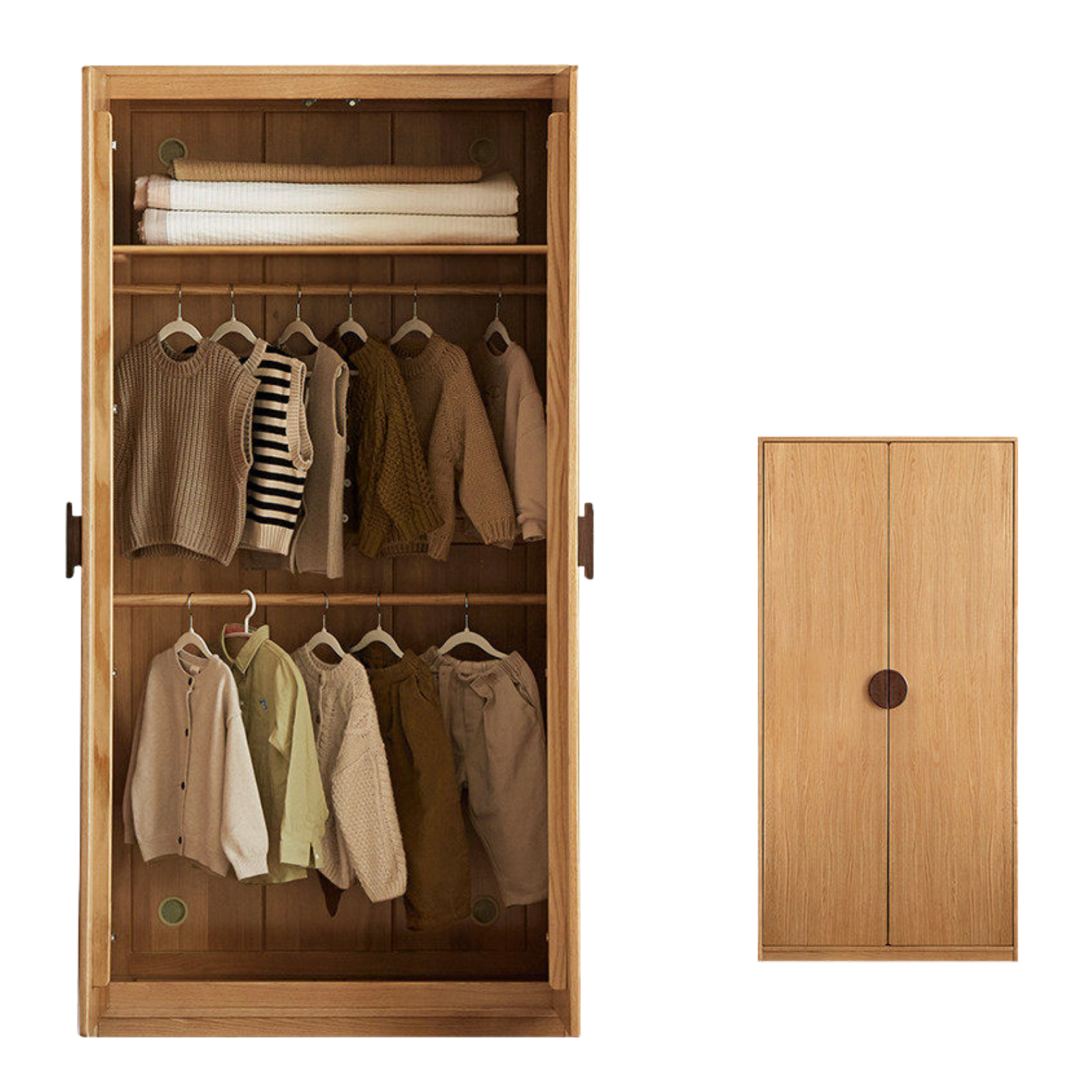 Oak Solid Wood Kids Wardrobe And Bookcase Combination