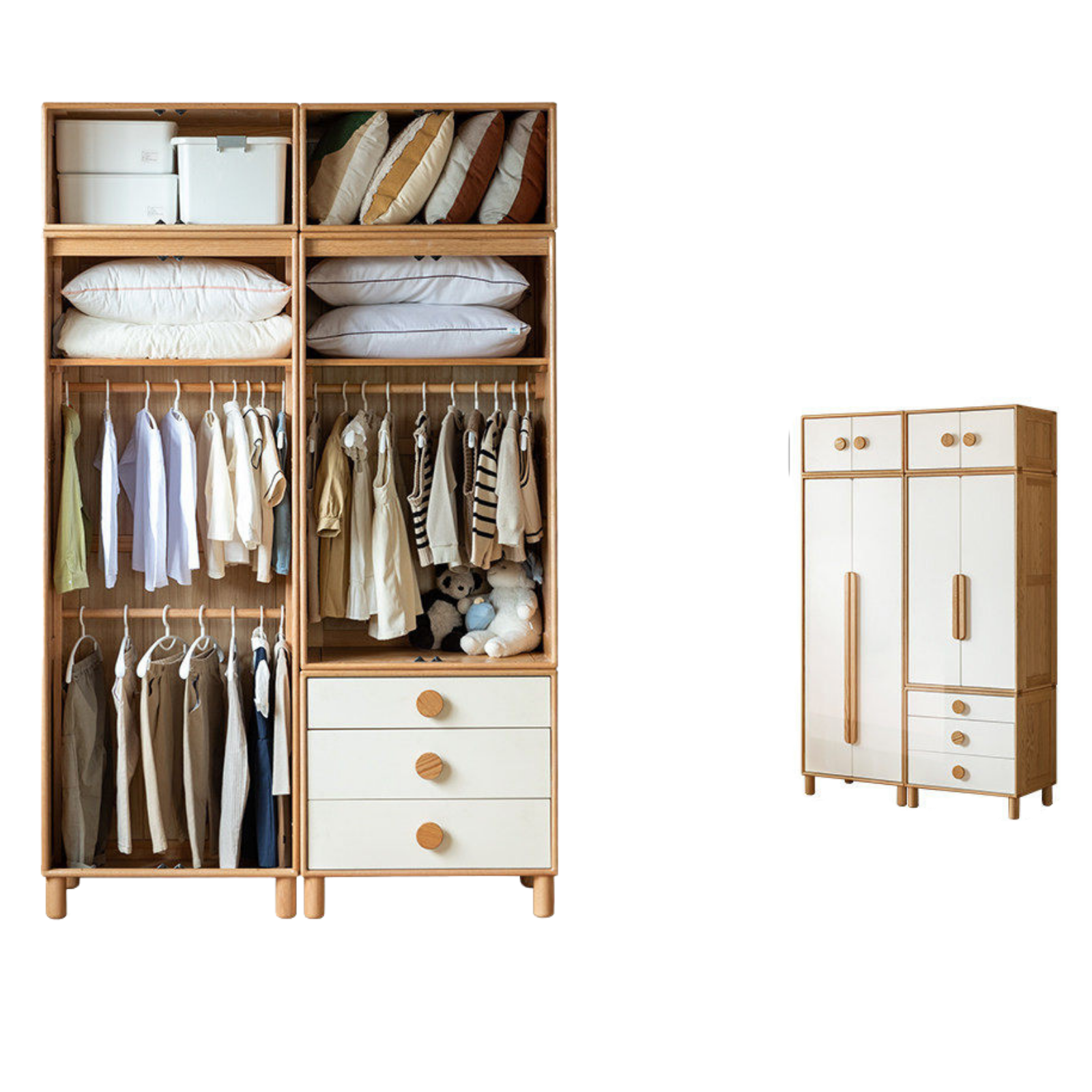 Oak Solid Wood Kids Wardrobe