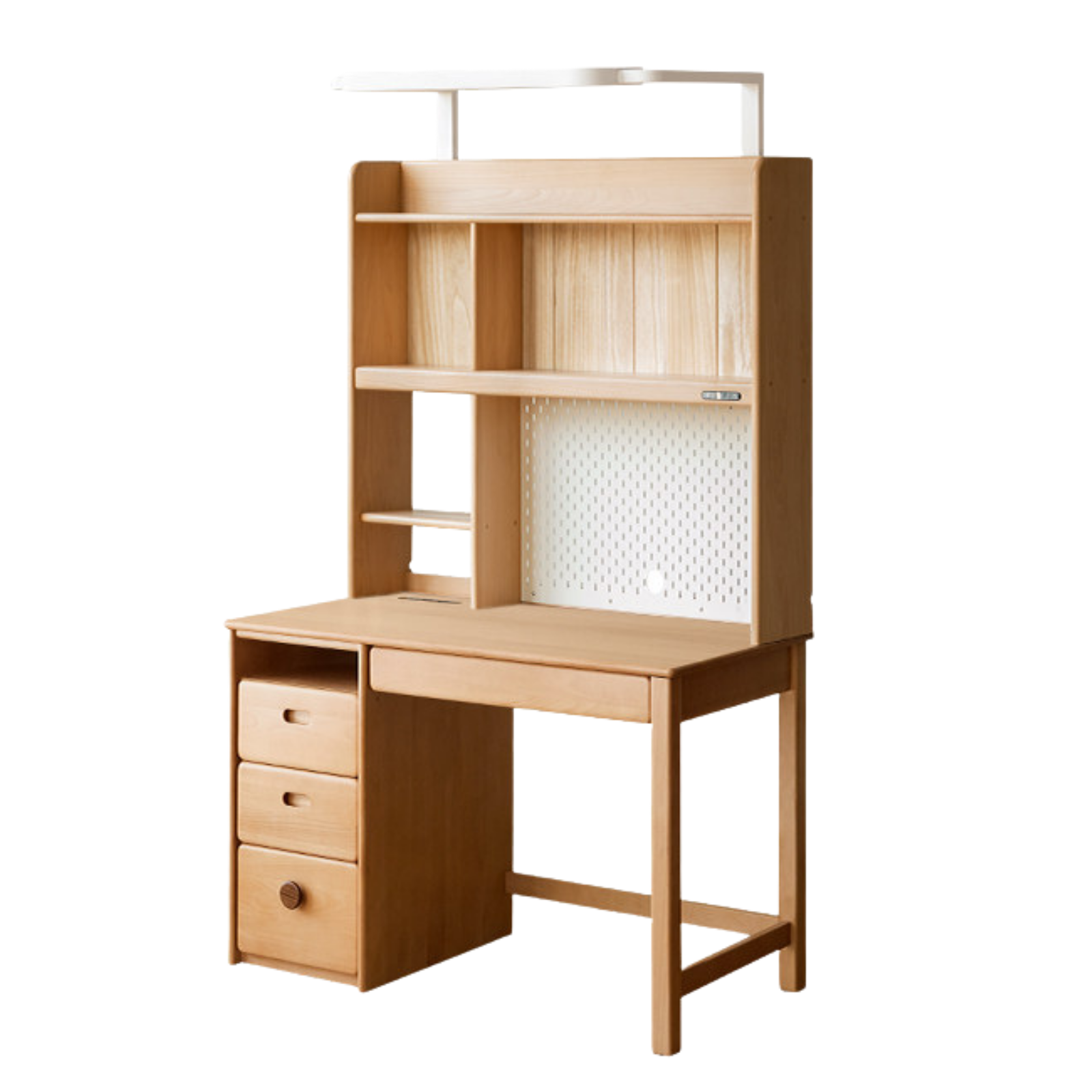Beech Solid Wood Kids Desk with Bookshelf, Scandinavian Minimalist Study Desk