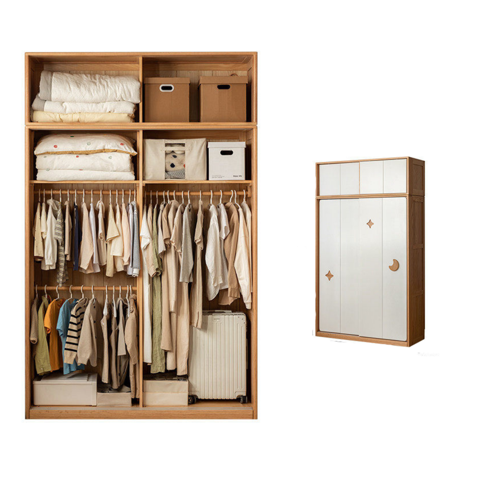 Oak Solid Wood Kids Sliding Door Wardrobe