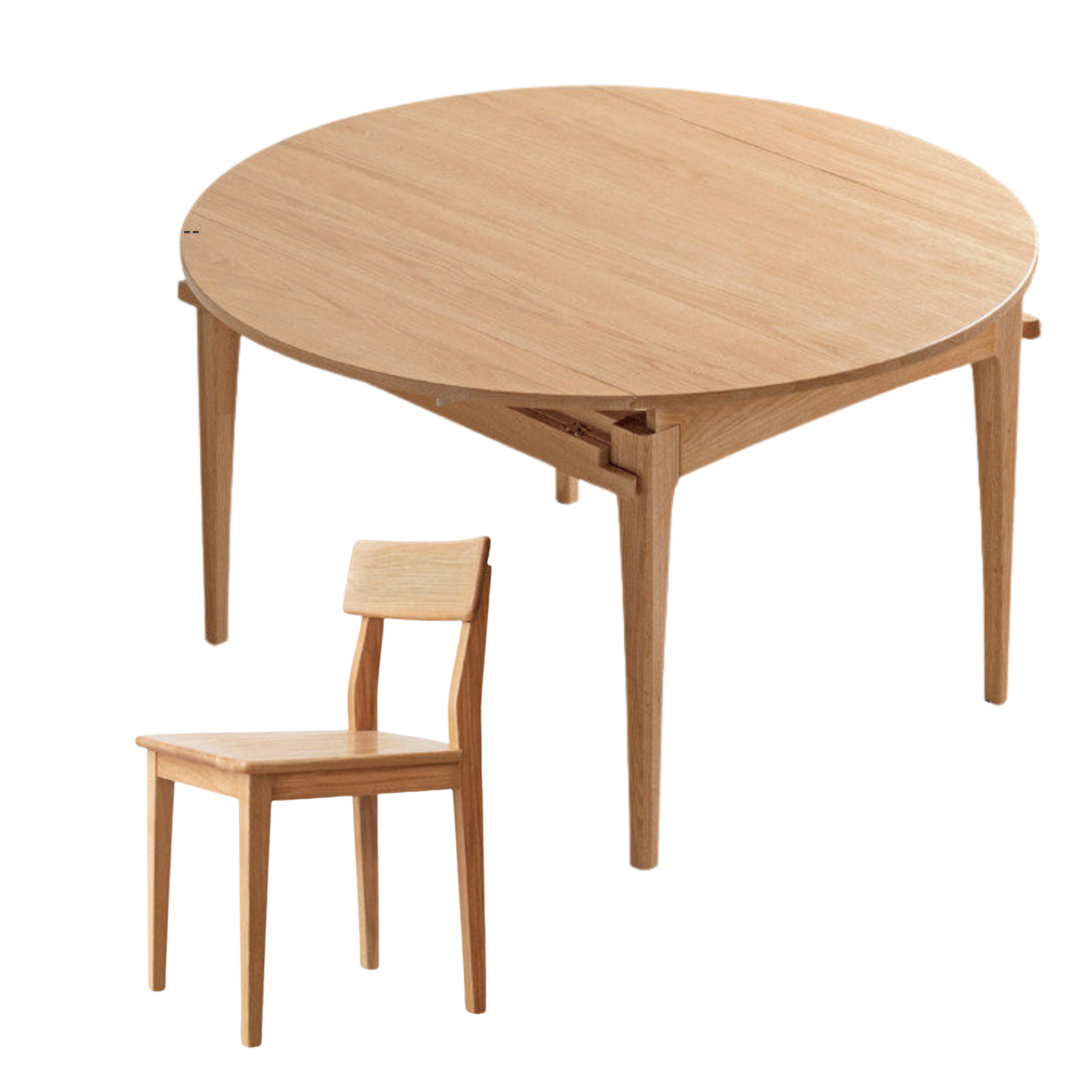 Oak Solid Wood, Solid Rubberwood Folding Round Retractable Dining Table