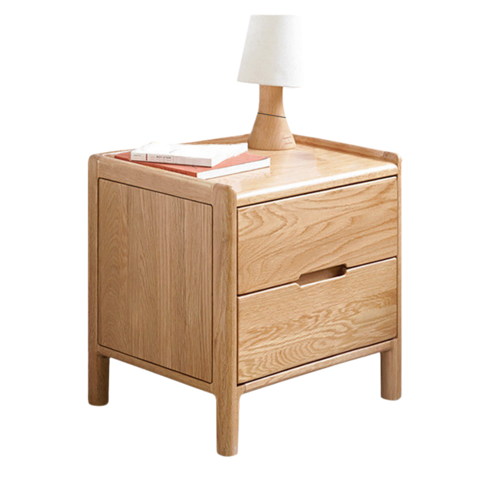 Oak Solid Wood, Solid Rubberwood Nordic Modern Nightstand.
