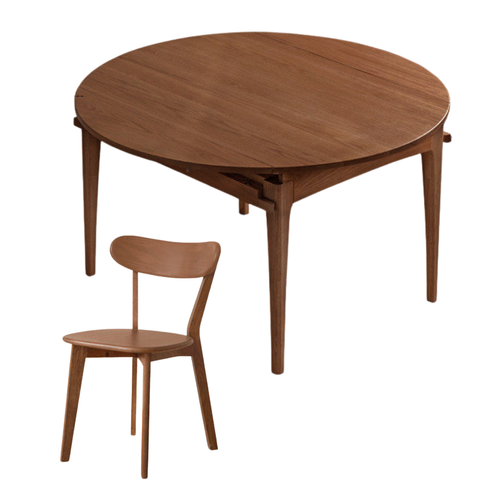 Oak Solid Wood, Solid Rubberwood Folding Round Retractable Dining Table