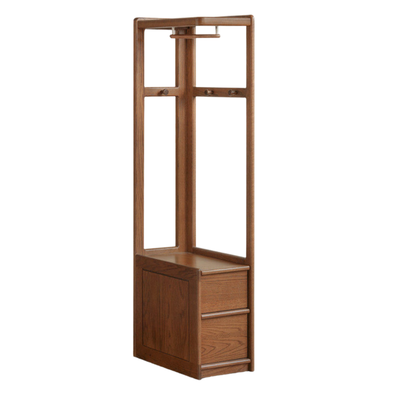 Oak Solid Wood Corner Valet Stand with Garment Rail and Storage Drawers