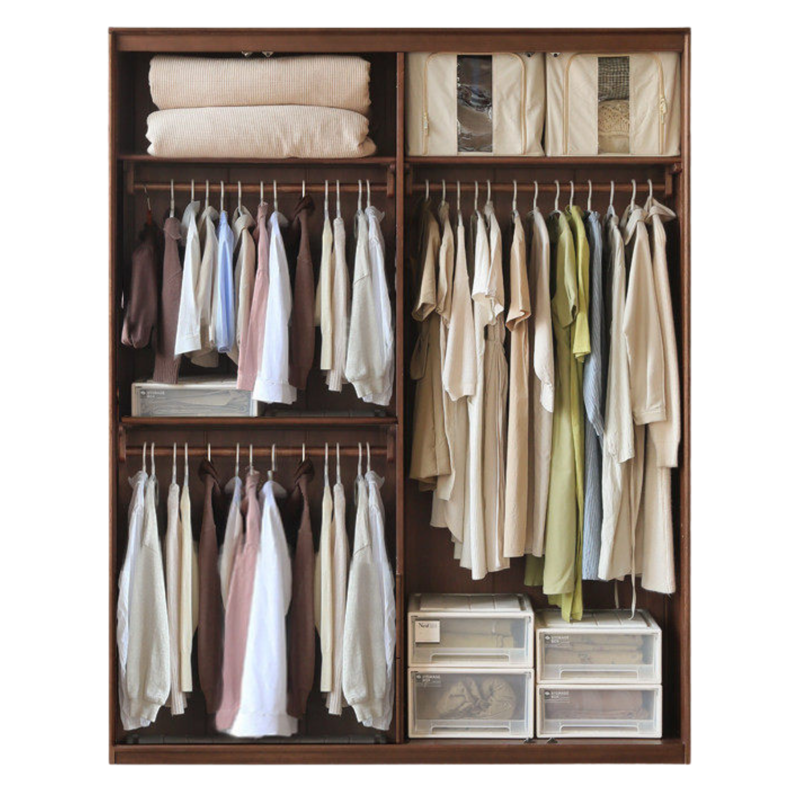 Sandalwood, Merbau Solid Wood Modern Open Door Wardrobe.