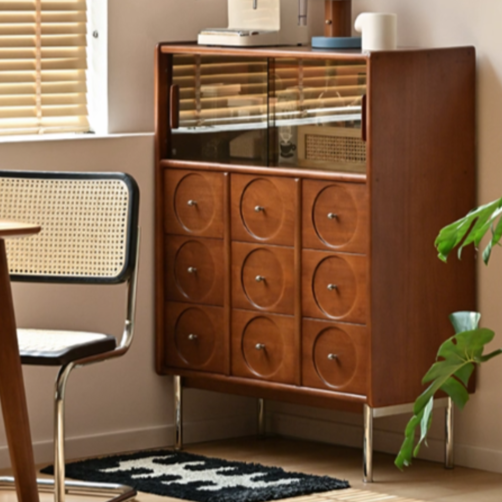 Poplar Solid Wood Middle-Ancient Style Retro Side Cabinet