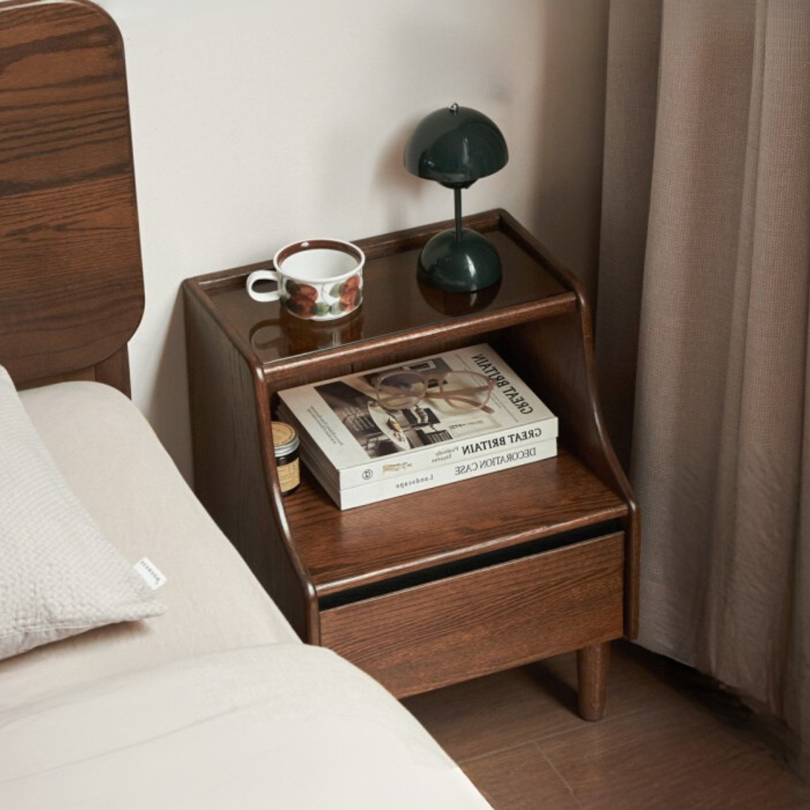 Solid Rubberwood, Oak Solid Wood Nightstand