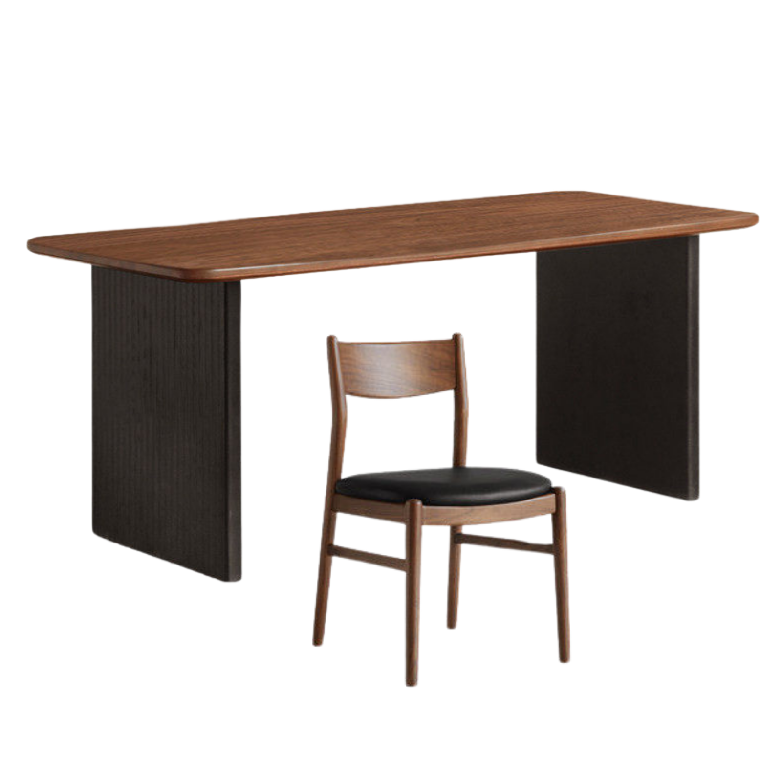 Black Walnut Solid Wood Dining Table with Fluted Panel Base