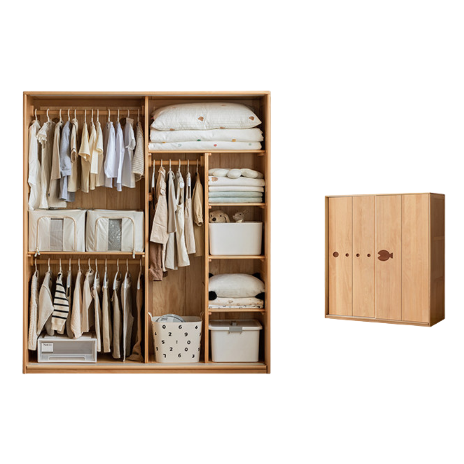 Beech Solid Wood Kids Sliding Door Wardrobe