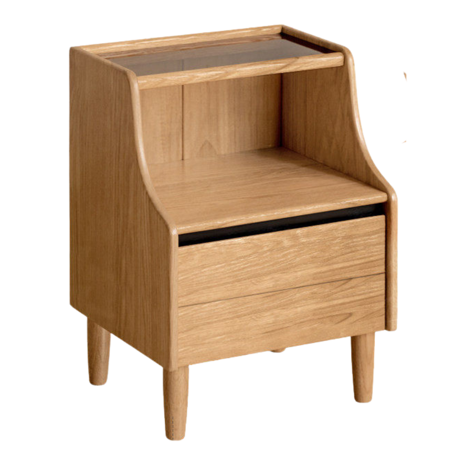 Oak Solid Wood, Solid Rubberwood Glass Nightstand
