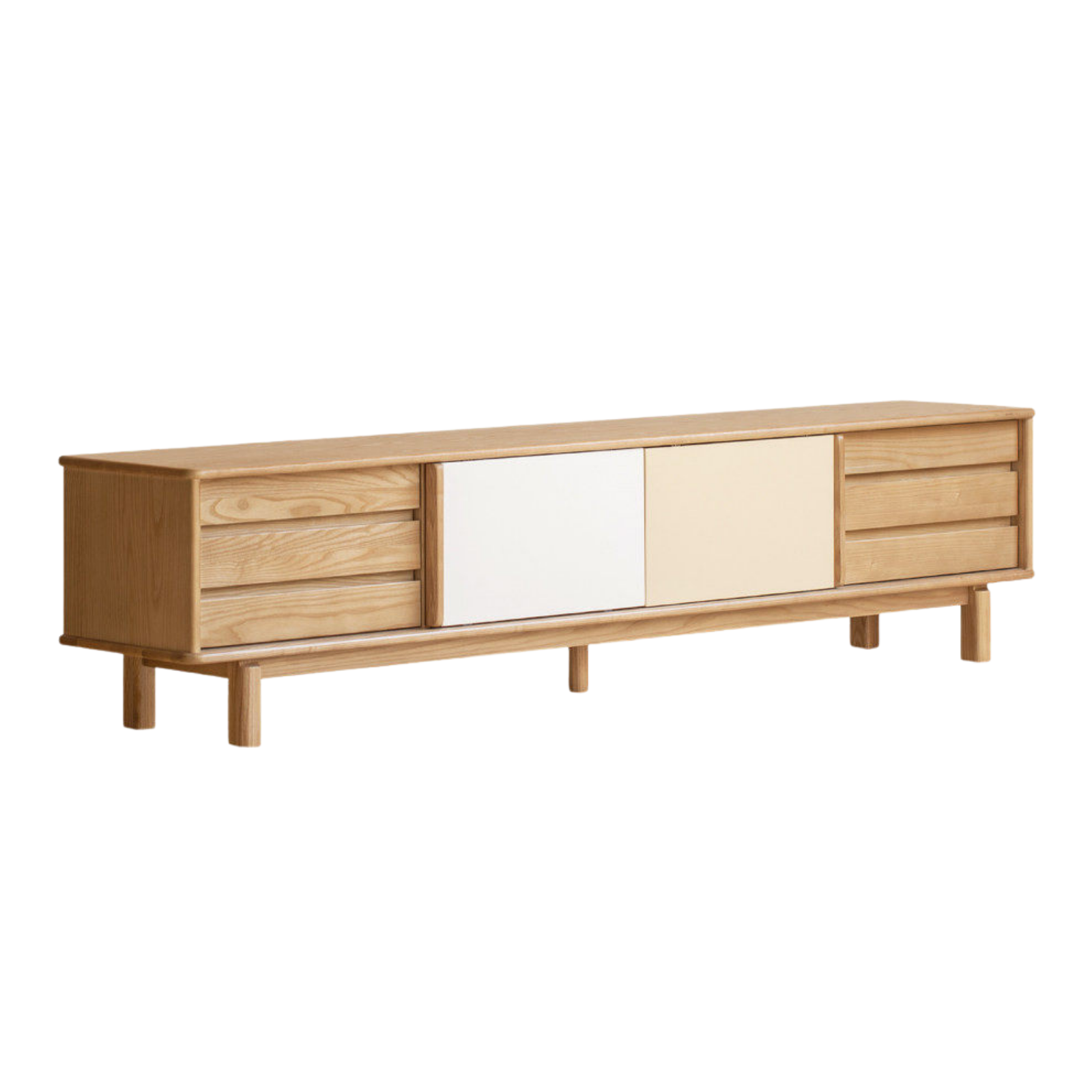 Ash Solid Wood TV Cabinet with Color Block Storage Design