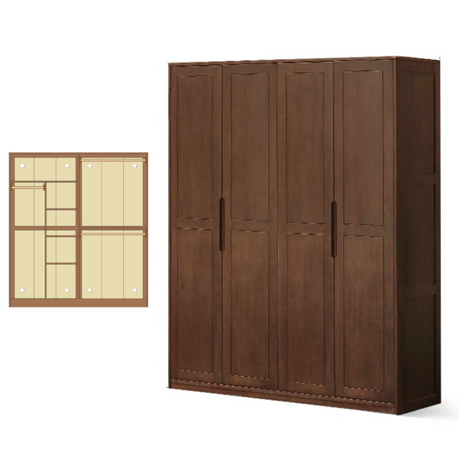 Black Walnut, Merbau Solid Wood Wardrobe.