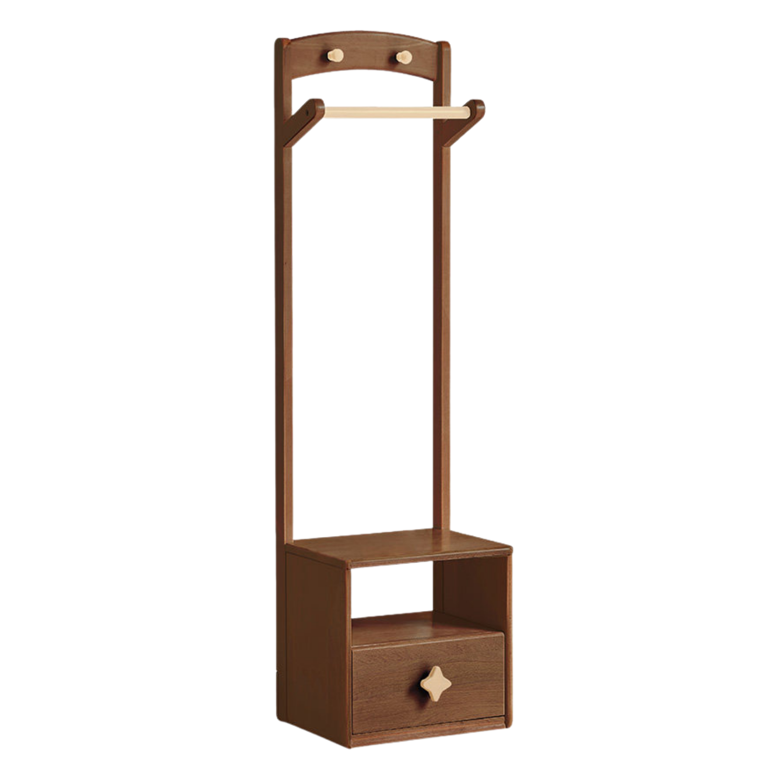 Beech, Rubber Solid Wood Kids Nightstand With Clothes Rack