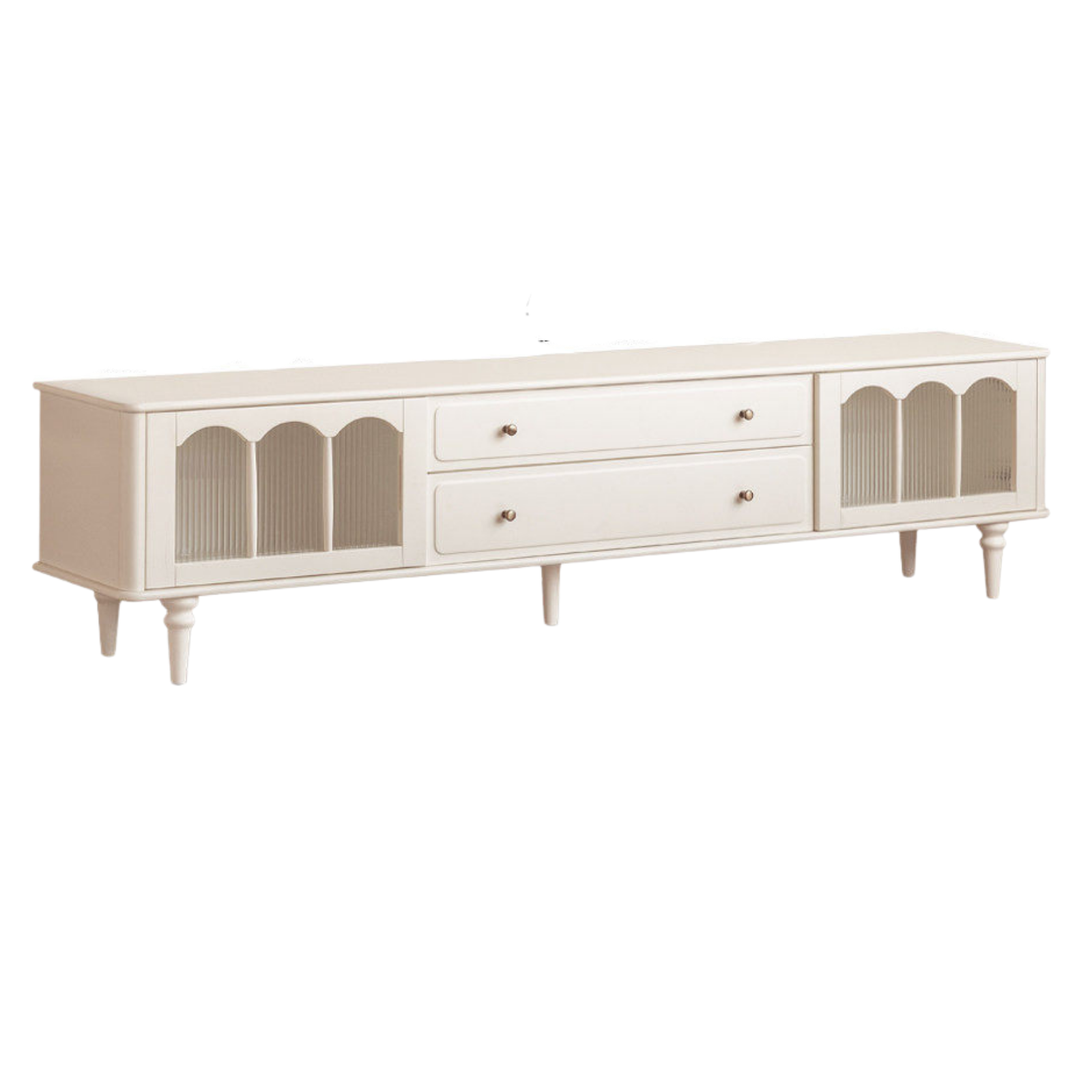 Solid Rubberwood TV Cabinet French Cream Style and Integrated Storage