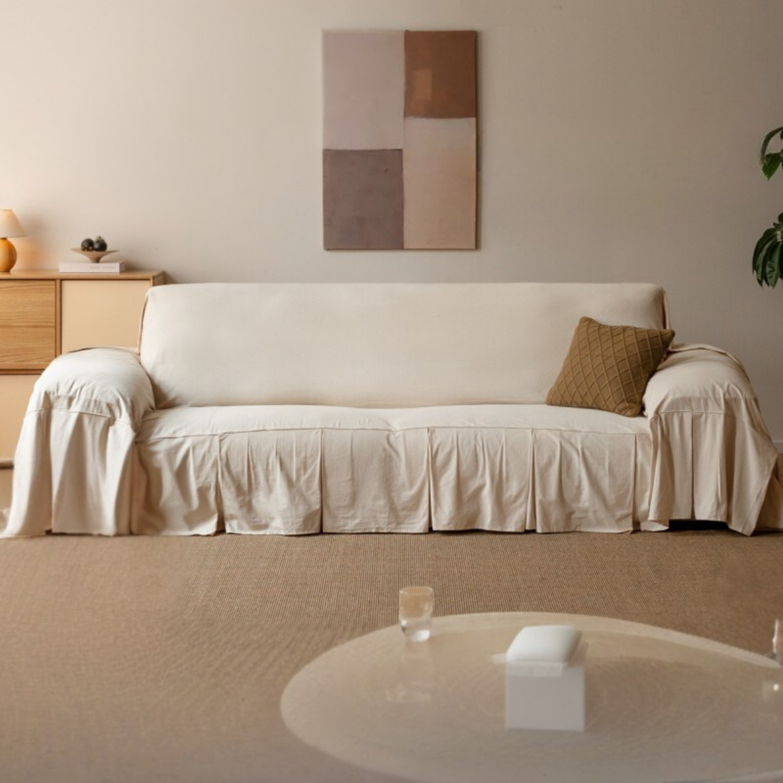 100% Cotton Sofa Cover, All-Season Washable Slipcover, Breathable Dustproof Sofa Protector