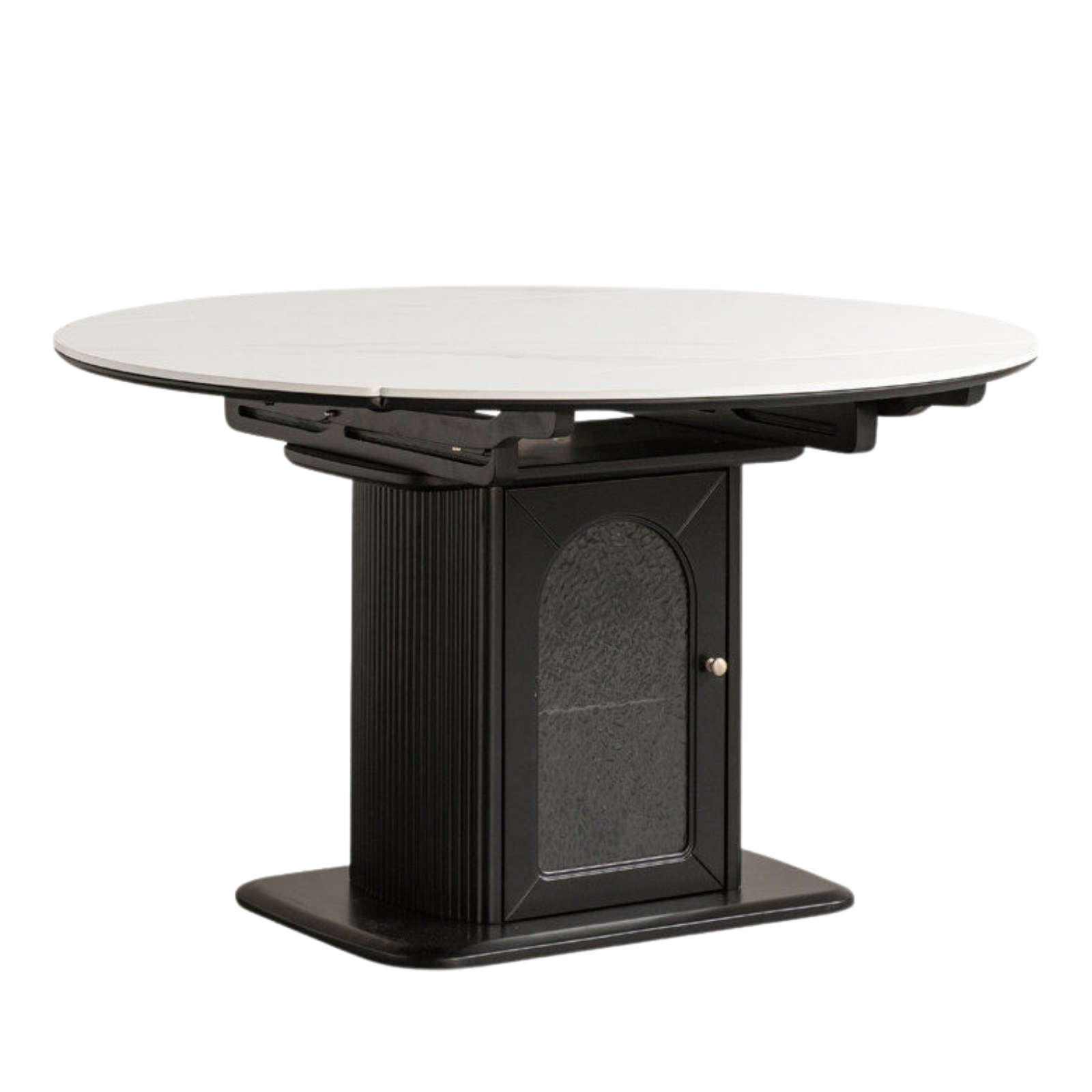Rubberwood Solid Round Extendable Pedestal Dining Table with Stone Top and Storage Base