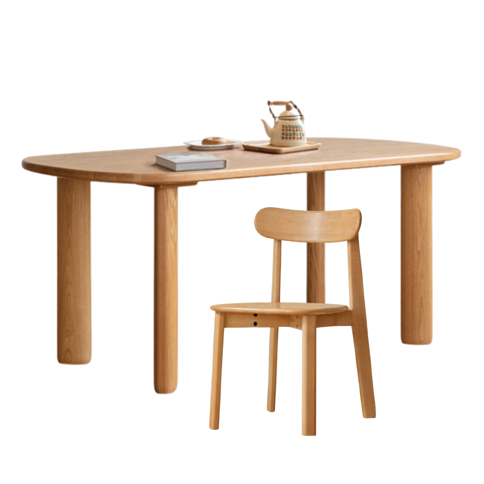 Oak Solid Wood Round Corner Long Dining Table