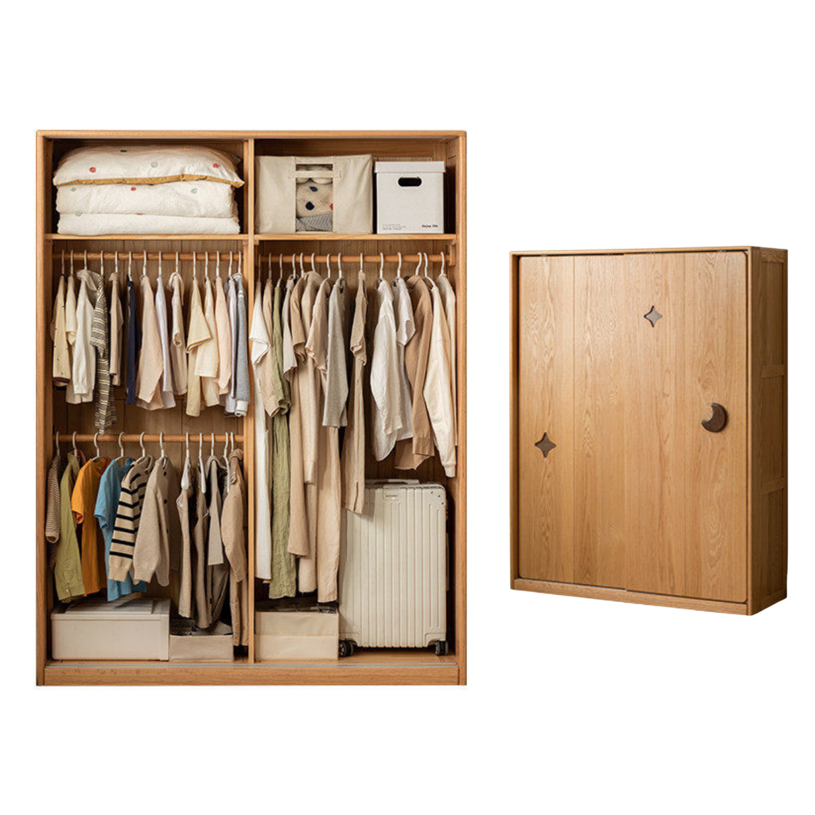 Oak Solid Wood Kids Sliding Door Wardrobe.