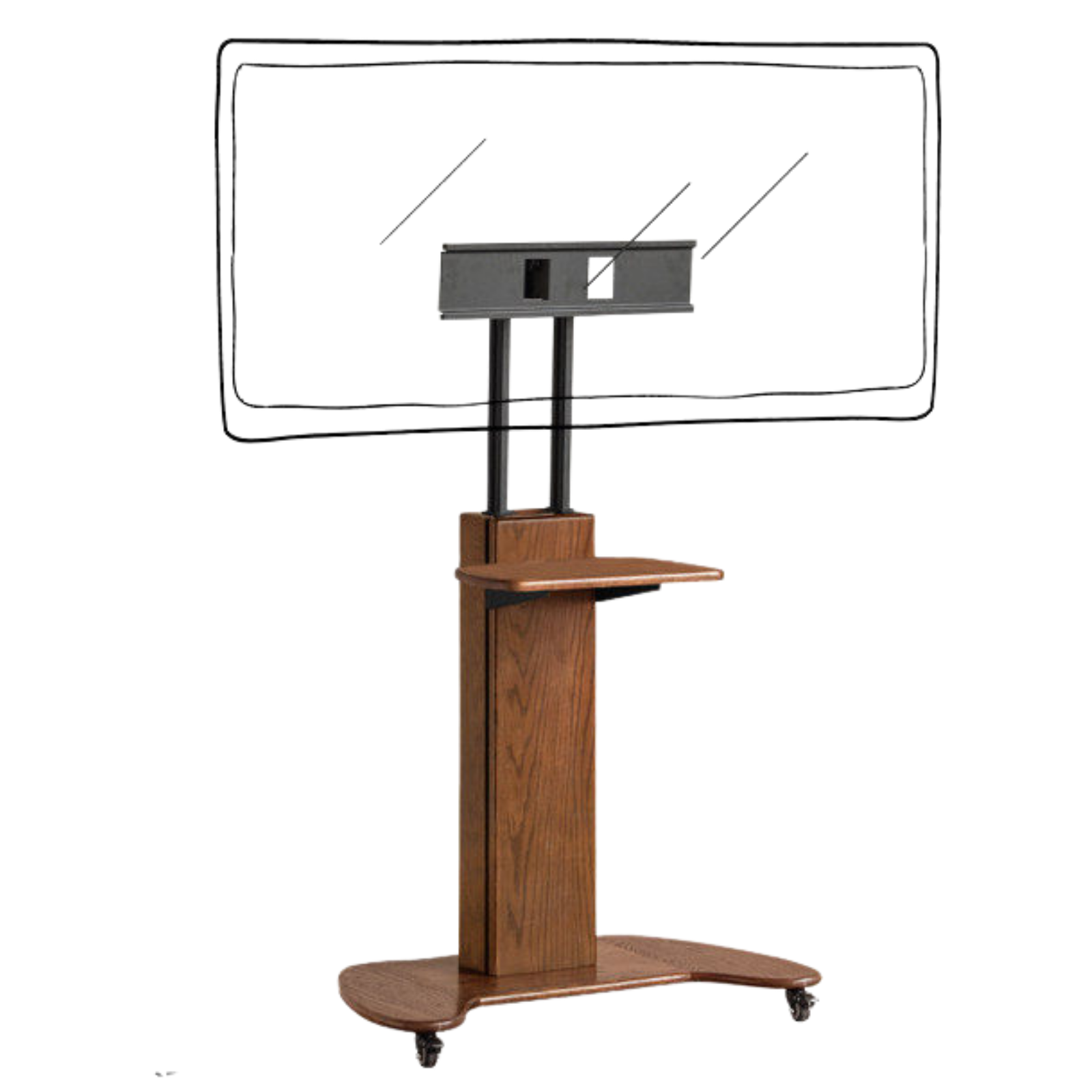 Oak Solid Wood TV Stand with Open Wall Rack and Mobile Cart Base