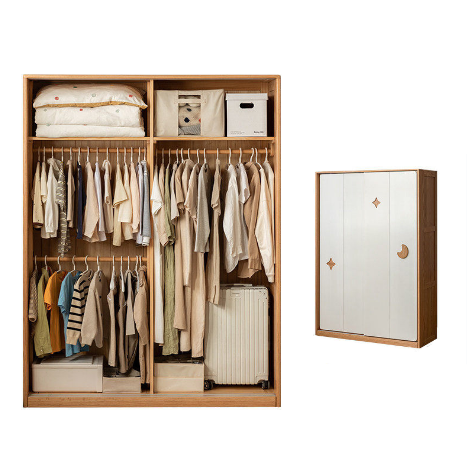 Oak Solid Wood Kids Sliding Door Wardrobe