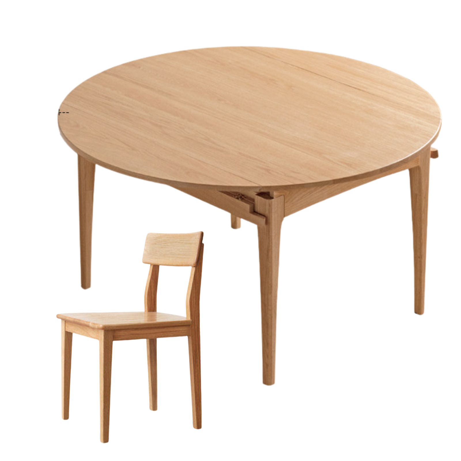 Oak Solid Wood, Solid Rubberwood Folding Round Retractable Dining Table