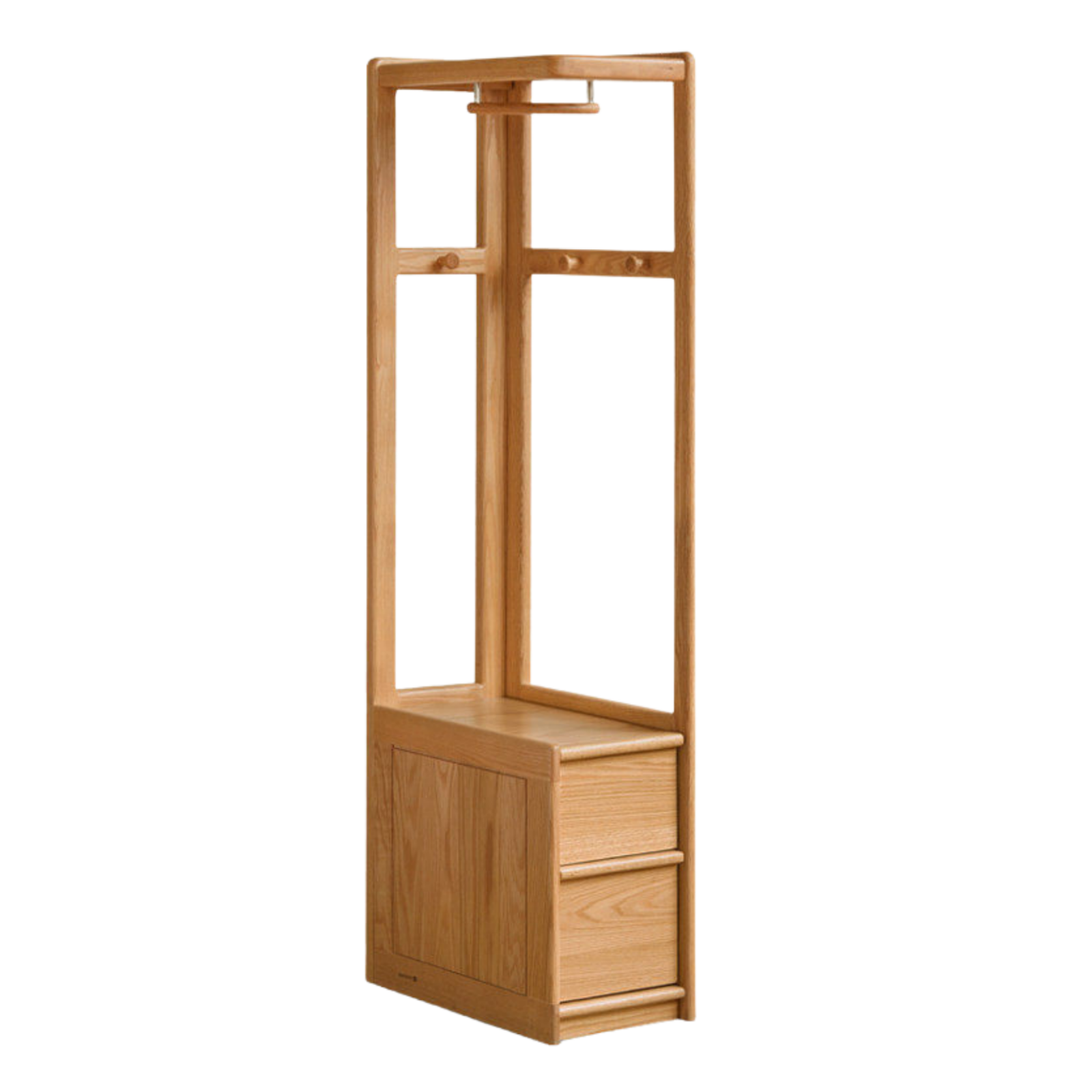 Oak Solid Wood Corner Valet Stand with Garment Rail and Storage Drawers