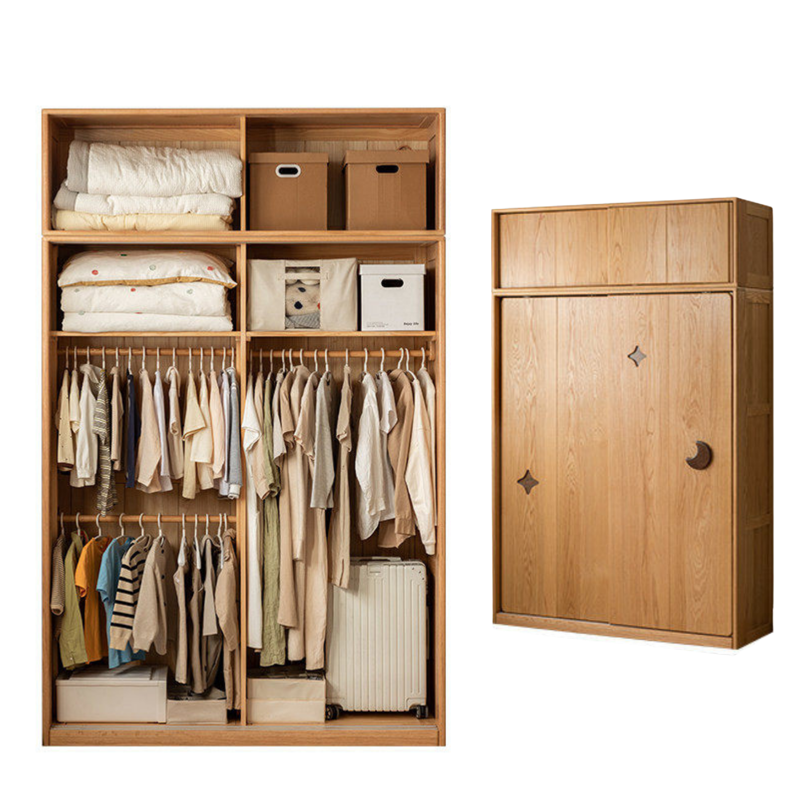 Oak Solid Wood Kids Sliding Door Wardrobe.