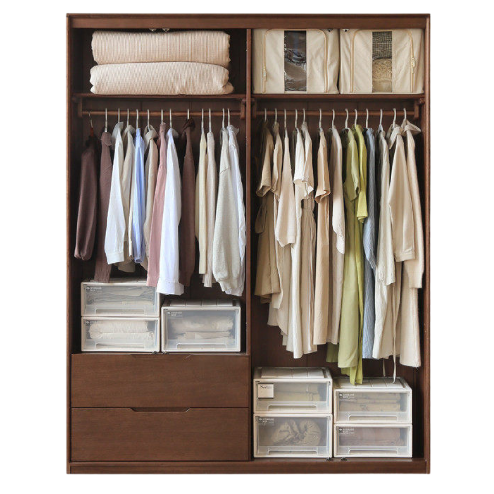 Sandalwood, Merbau Solid Wood Modern Open Door Wardrobe.